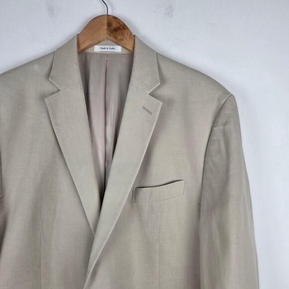 Lauren Ralph Lauren Men's Beige Linen Two-Button Blazer Size 44L Coastal Beach - Picture 2 of 10